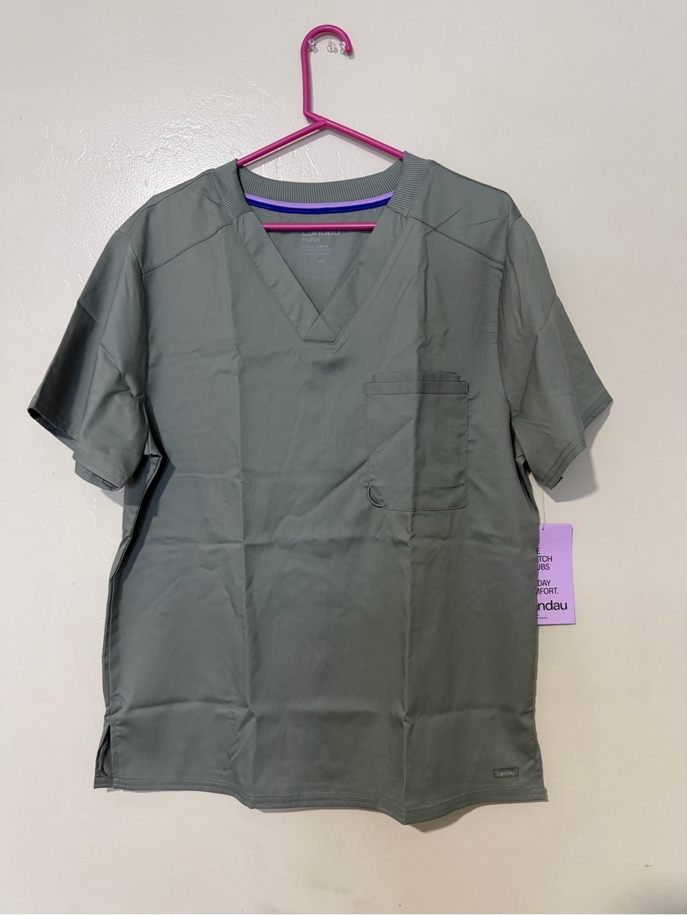 Landau Olive Green V-Neck Short Sleeve Medical Scrub Top